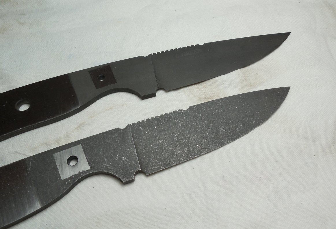 Comparing acid etched and stonewashed blades