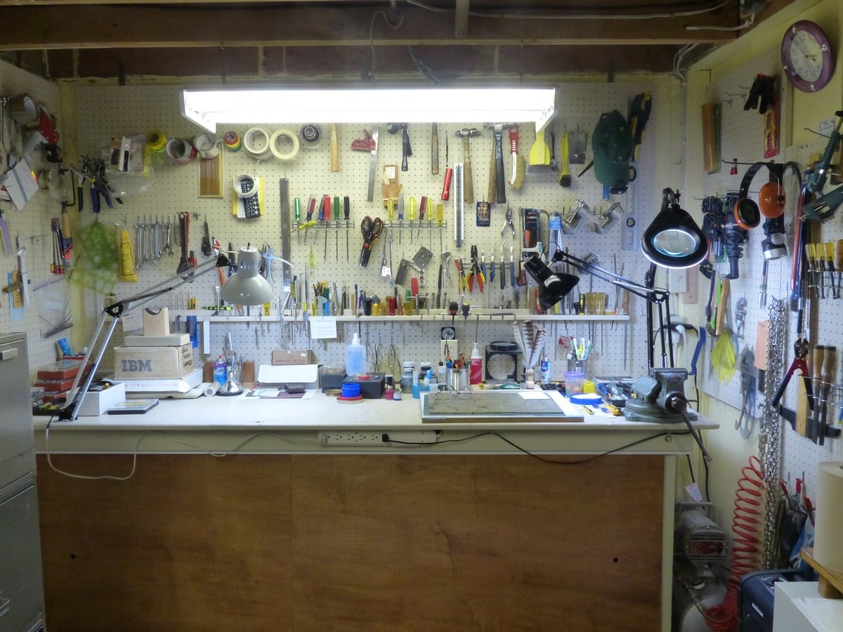 full view of knife making tools