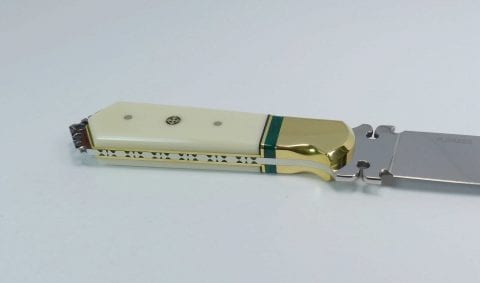 Intricately handcrafted filework and inlays on art knife