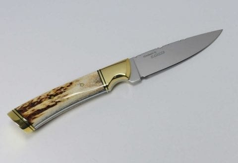 Saskatchewan elk horn hunting knife with brass embellishments
