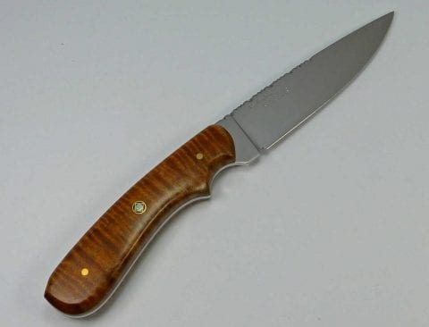 Brown flame maple hunting knife with drop point blade