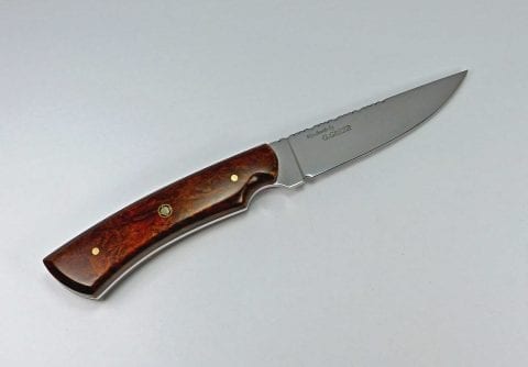 Top quality hunting knife made with beautiful brown walnut burl wood