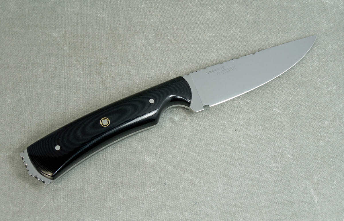 Black hunting knife made from Linen Micarta