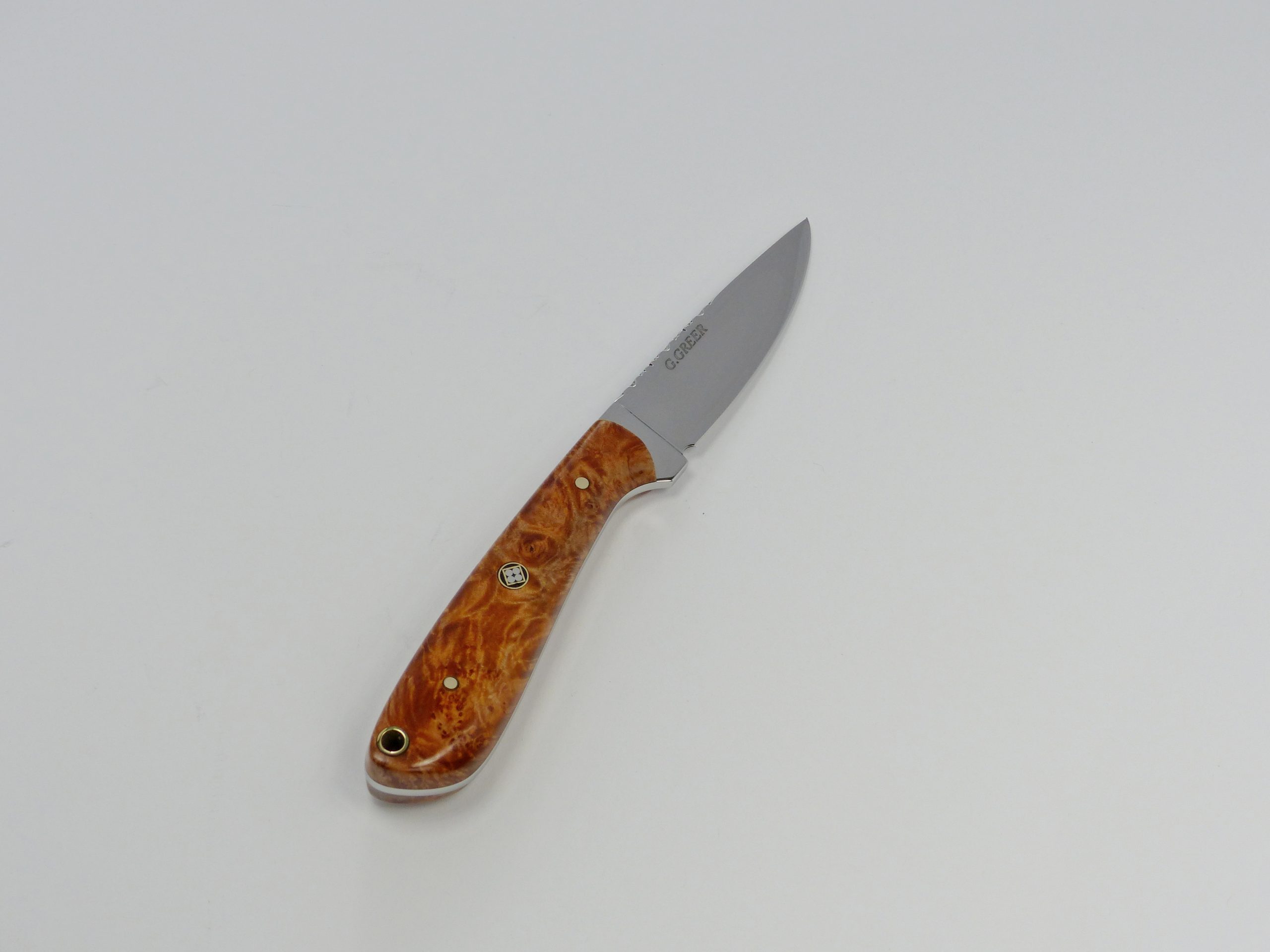 Drop point figured maple EDC knife