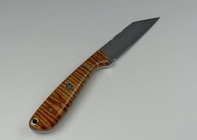 High quality brown flame maple everyday carry knife with seax style blade