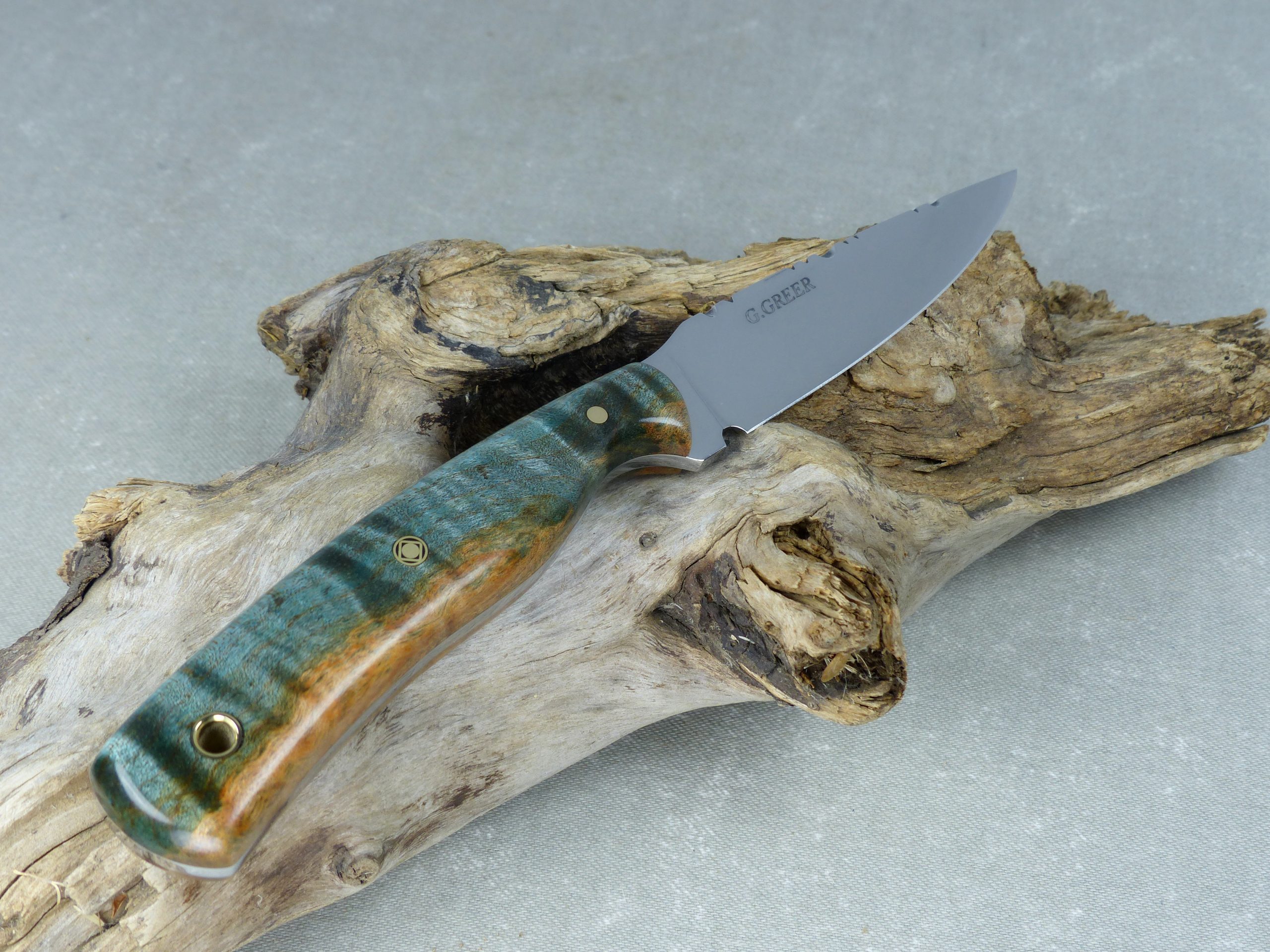 Everyday carry knife with two-toned wood handle
