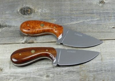 Finished Burled Elm and Ironwood Palm Skinning Knives W30, W29