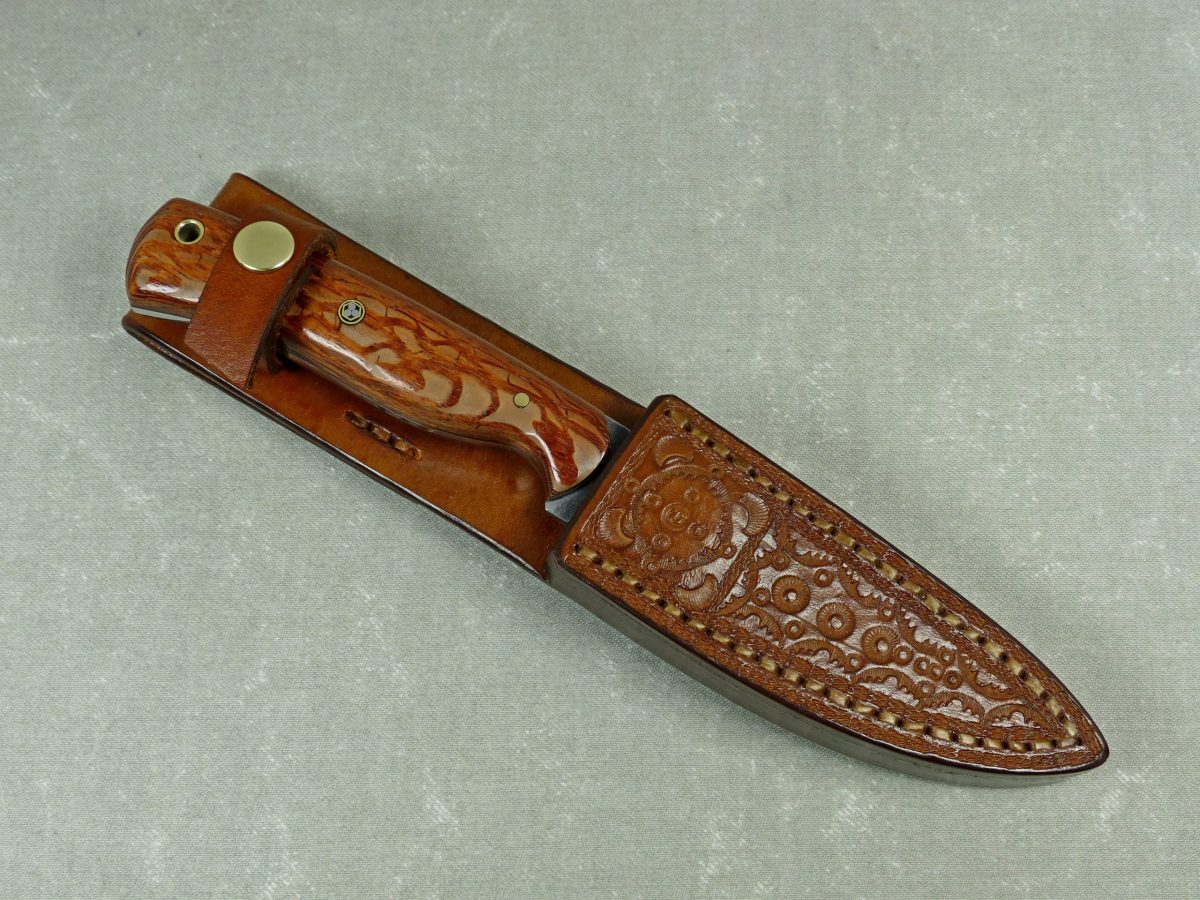 SW4 - Handcrafed EDC knife with Australian lacewood handle inside leather sheath