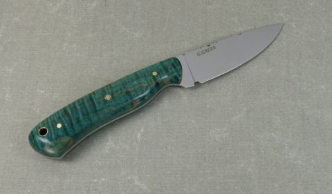 EDC 4 Side view of teal flame maple everyday carry knife