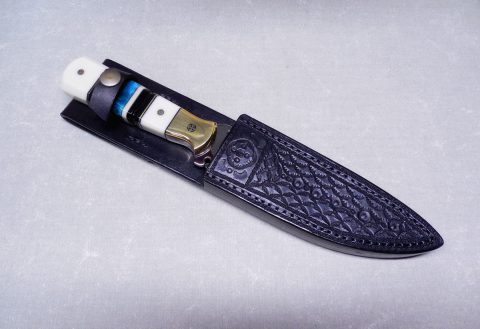 S19 Eye Candy inside handcrafted tooled and welted black leather sheath